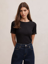 Nina Lace Trim T-Shirt Black Forever New