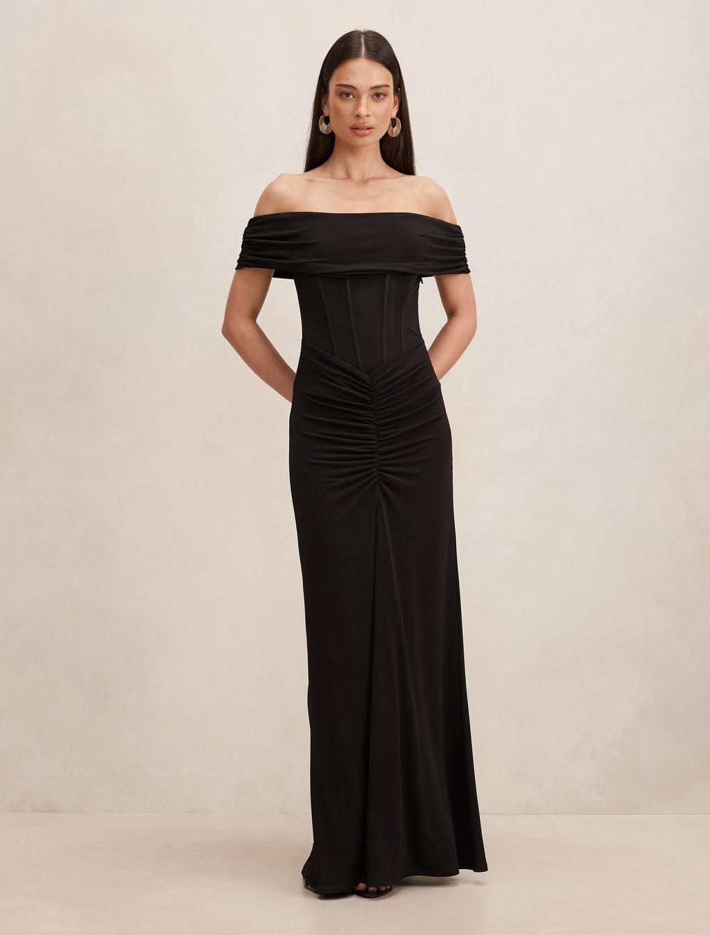 bardot ruched bum twisted detail maxi dress in black Bardot Ruched Bum Twisted Detail Maxi Dress In Black | EGO US