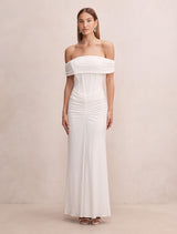 Ania Ruched Bardot Maxi Dress Porcelain Forever New