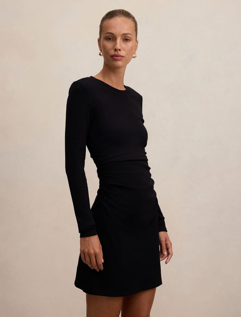forever new black long sleeve dress Ash Long Sleeve Ribbed Mini Dress Black