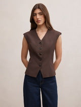 Orla Sleeveless Blazer 4 Chocolate Suit Forever New