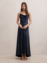 Tilesha Satin Cowl Slip Maxi Dress Navy Forever New