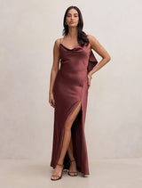 Allora Ruffle Back Satin Maxi Dress Wild Plum Forever New