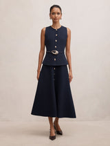 Amelia Petite Layered A-Line Midi Dress Navy Forever New