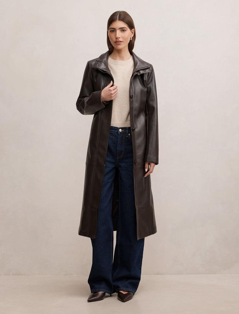 Bonnie Pu Funnel Trench Coat Chocolate | Forever New