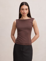 Bonnie Scoop Back Tank Top Chocolate Bark Forever New