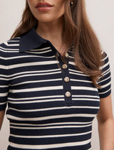 Sasha Striped Knit Polo T-Shirt Forever New