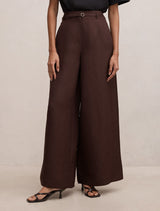Matilda Petite Linen Blend Wide Leg Pants Chocolate Freckle Forever New
