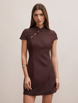 Jessie Asym Button Collar Mini Dress Dark Chocolate Forever New