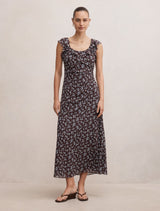 Paige Ruffle Midi Dress Choc Ray Ditsy Forever New