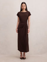 Lacie Draped Jersey Midi Dress Chocolate Forever New