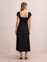 Portia Folded Collar Linen Midi Dress