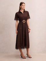 Eliana Lace Trim Linen Midi Dress Forever New