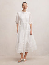Rachel Short Sleeve Trim Midi Dress Porcelain Forever New