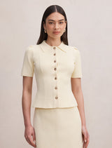 Esther Button Knit Top Lemon Yellow Co Ord Forever New
