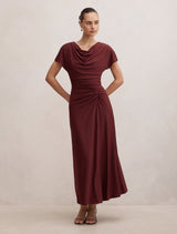 Tahnee Ruched Waist Midi Dress Plum Fig Forever New