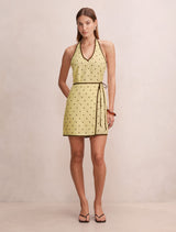 Ava Wrap Halter Linen Mini Dress Forever New