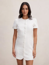 Elinda Button Up Linen Mini Dress Porcelain Forever New