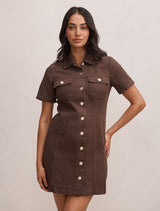 Sophia Mini Denim Shirt Dress Chocolate Forever New