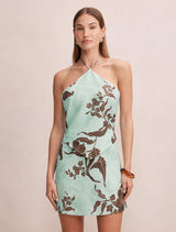 Abigail Halter Tie Back Mini Dress Aqua Mei Floral Forever New