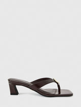 Zara Hammered Trim Detail Thong Heeled Sandal Chocolate Brown Forever New