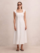 Adriana Pintuck Linen Midi Dress Porcelain Forever New