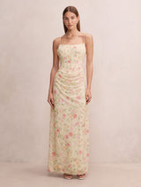 Maeve Corset Mesh Maxi Dress Lemon Palais Floral Forever New