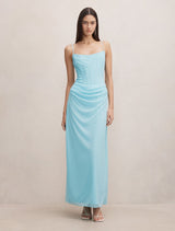 Maeve Corset Mesh Maxi Dress Atomic Blue Forever New