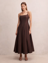 Emery Panel Midi Dress Chocolate Freckle Forever New