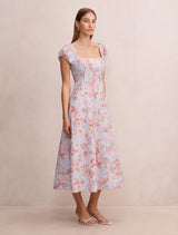 Sadie Cap Sleeve Linen Midi Dress