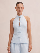 Isla Petite Halter Top Soft Blue Co-Ord Forever New