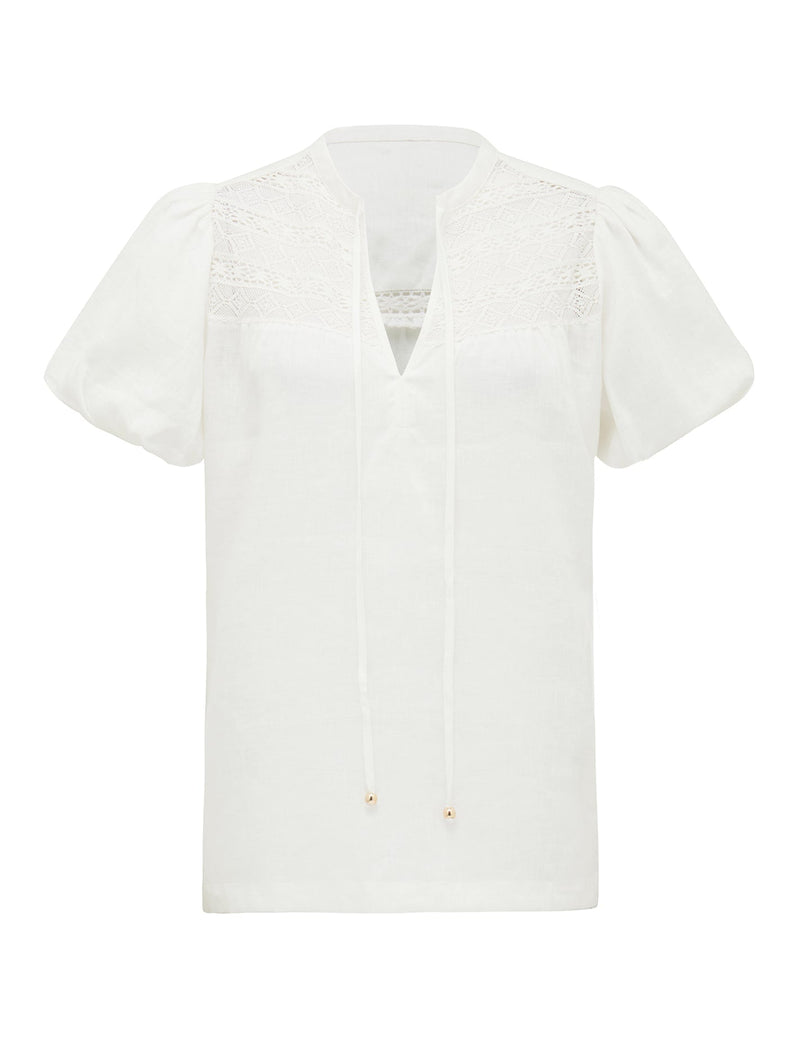 Aida Chevron Linen Top Forever New