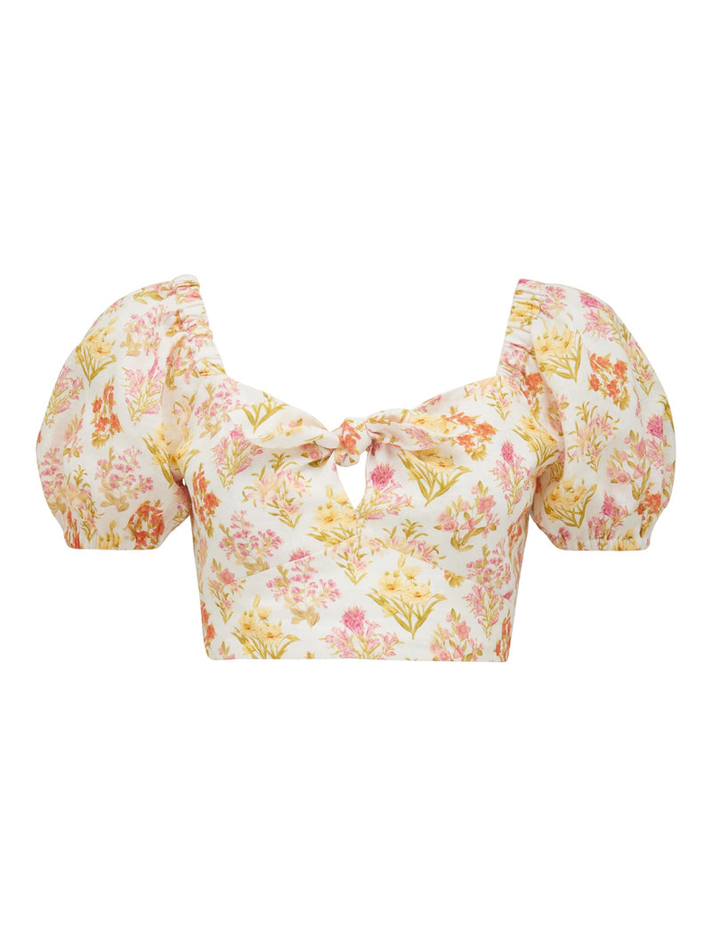 Ava Tie Front Puff Sleeve Crop Top Forever New