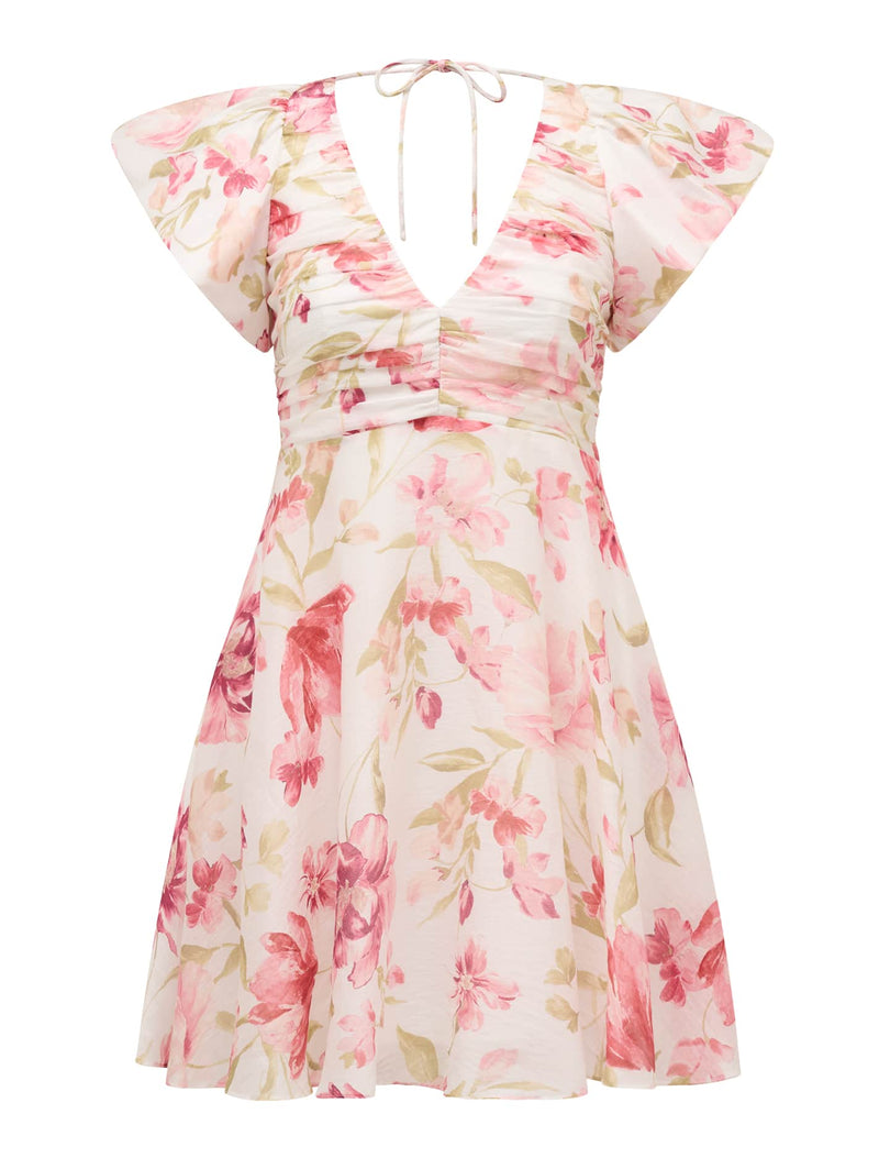 June Ruched V Neck Mini Dress Forever New