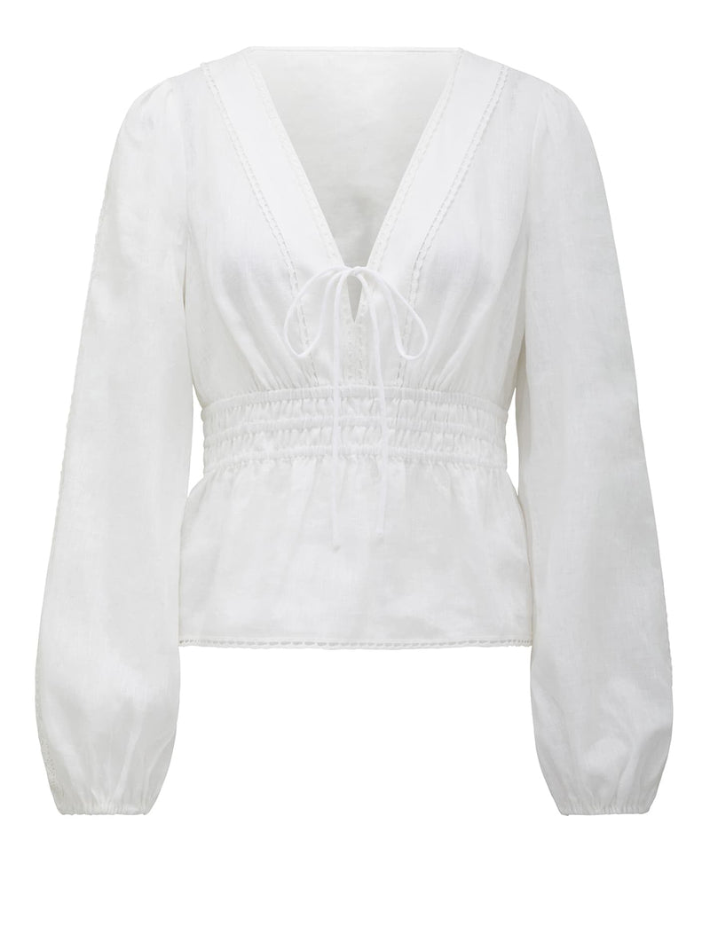 Carmine Crochet Trim Linen Blouse Forever New