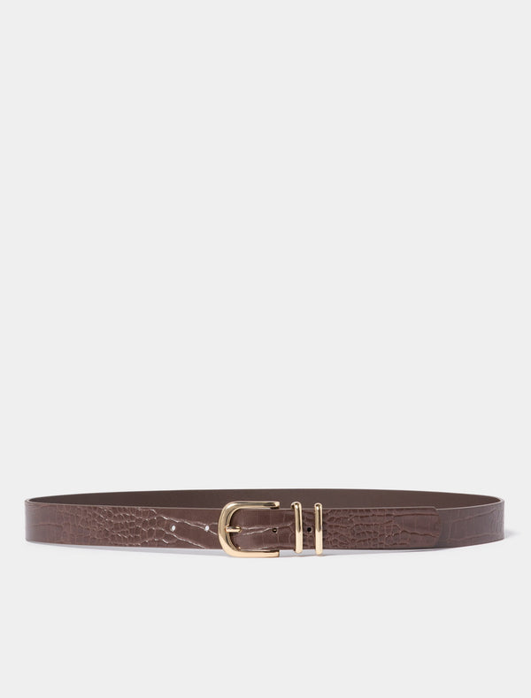 Darcy Double Keeper Jeans Belt Chocolate Croc Forever New