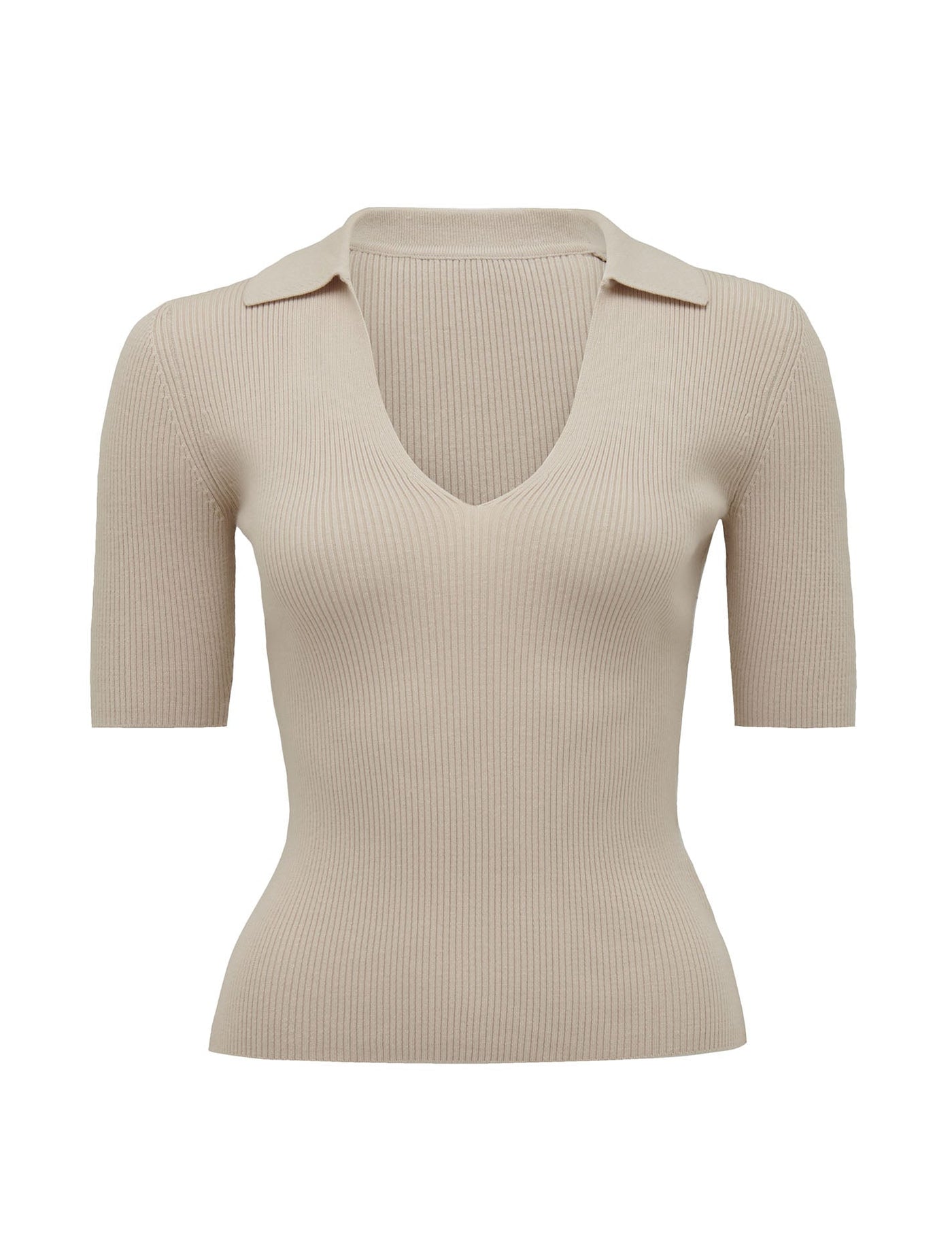 Selena Short Sleeve Collar Knit Top Stone | Forever New