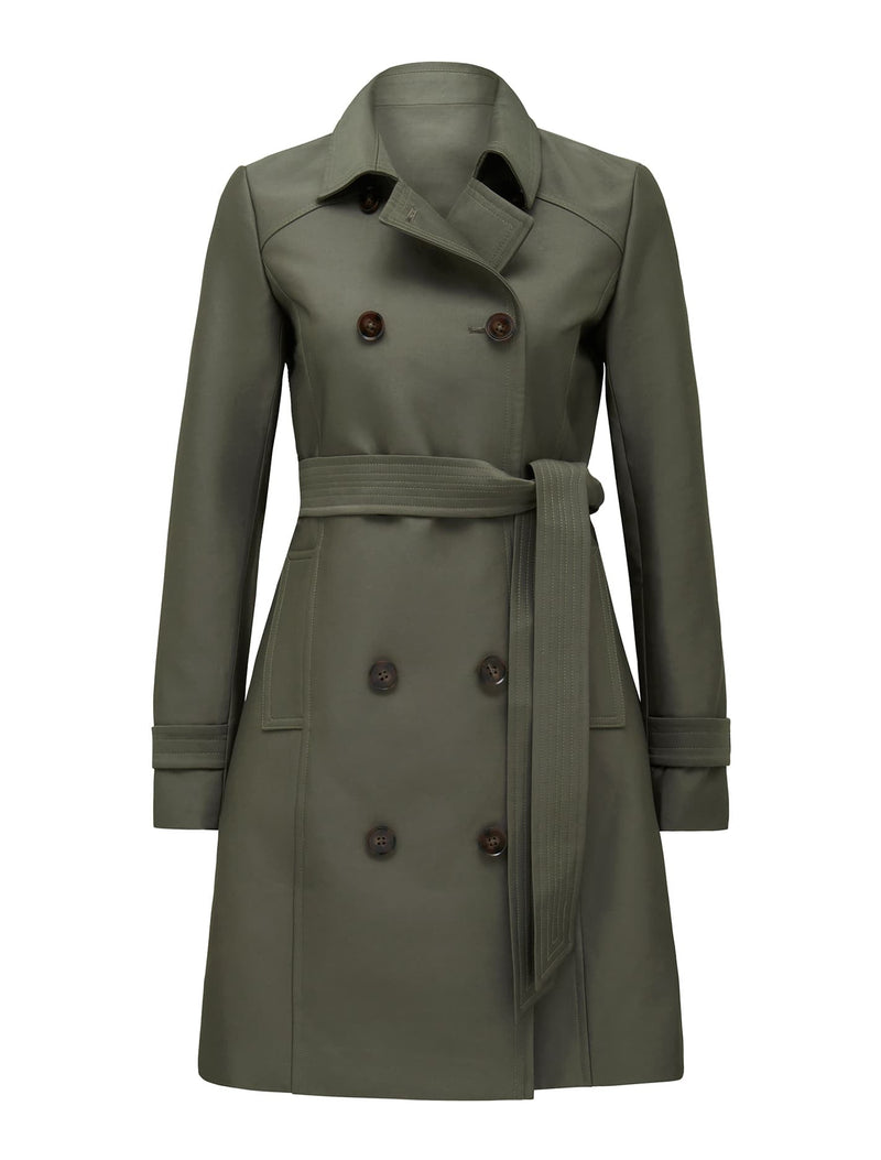 Alicia Petite Short Trench Coat Dusted Olive | Forever New