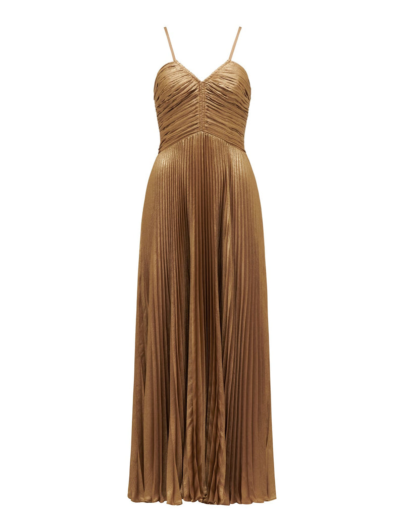 Jayden Metallic Pleated Maxi Dress Forever New