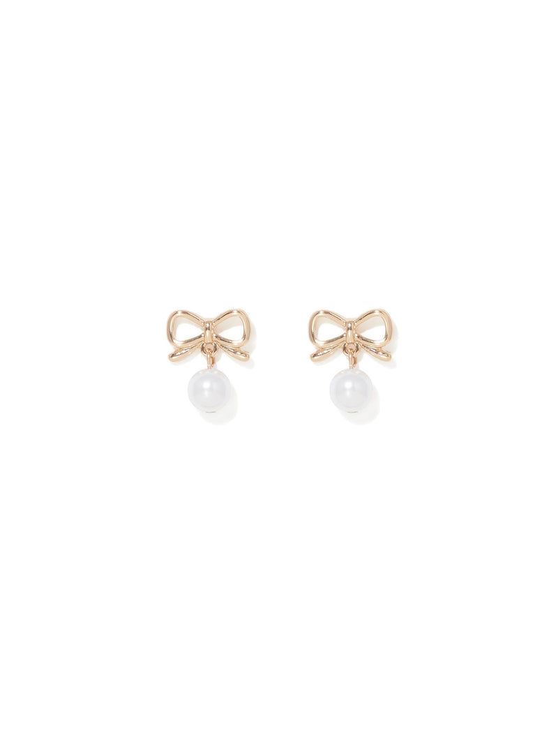 Bailey Bow & Pearl Earrings 0 Gold Pearl Forever New