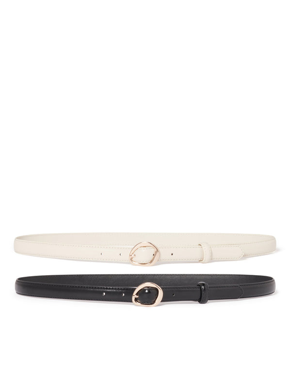 Ali 2 Pack Abstract Buckle Belt Black Ivory Forever New