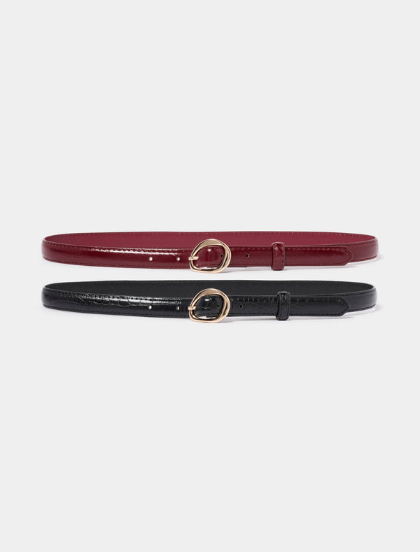 Ali 2 Pack Abstract Buckle Belt Black Wine Forever New
