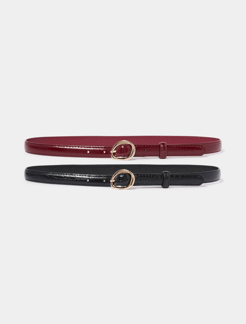 Ali 2 Pack Abstract Buckle Belt Black Wine Forever New