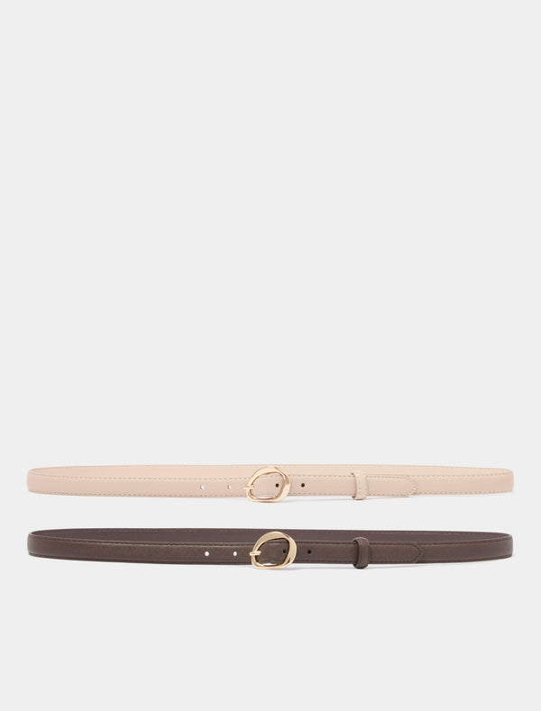 Ali 2 Pack Abstract Buckle Belt Chocolate Beige Forever New