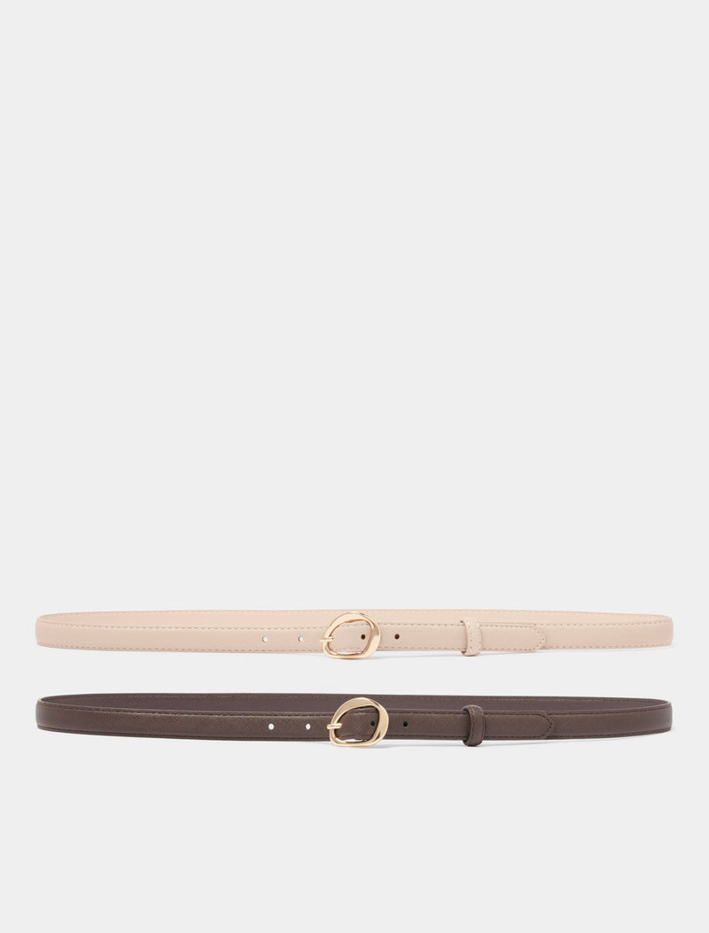 Ali 2 Pack Abstract Buckle Belt Chocolate Beige Forever New