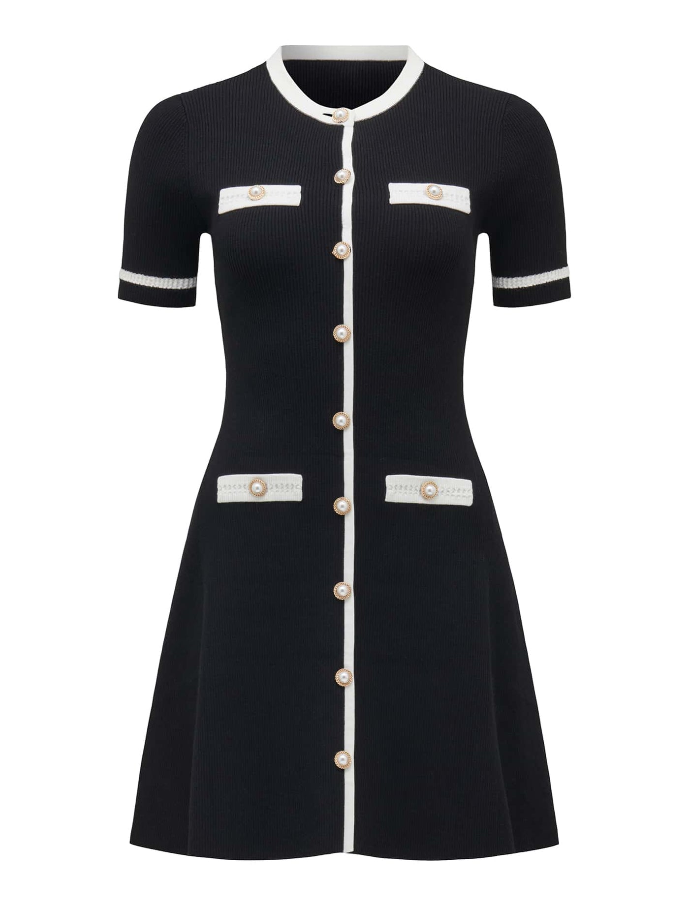 CONTRAST COLLAR KNIT MINIドレス Kerry Contrast Knit Mini Dress Mono Tipped | Forever New