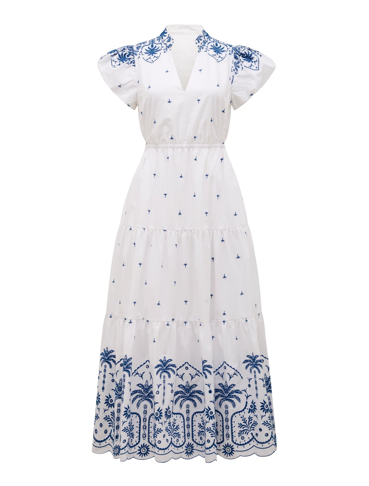 Lilo Embroidered Cotton Midi Dress Blue Palmette | Forever New