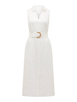 Pippa Petite Collared Button Front Linen Midi Dress Forever New
