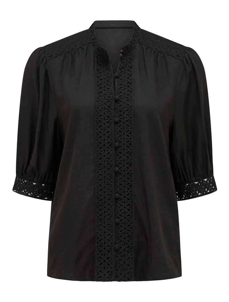 Cassie Crochet Trimmed Blouse Black Forever New
