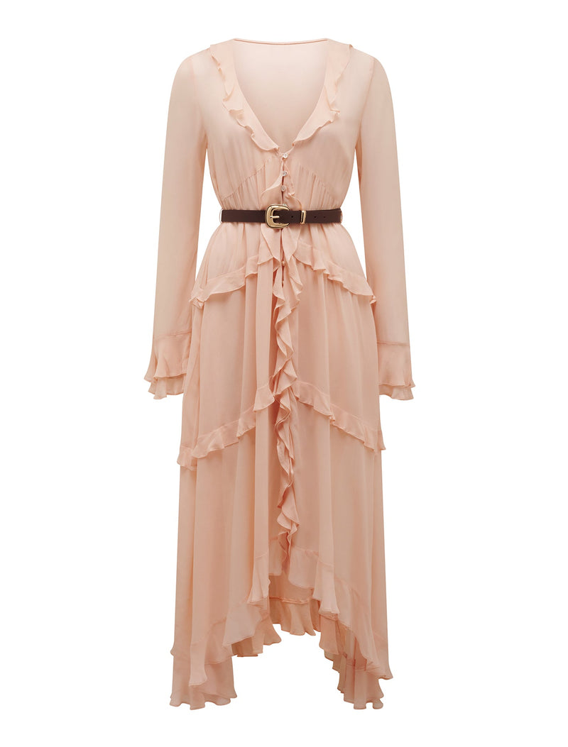 Pearl Belted Frill Midi Dress Forever New